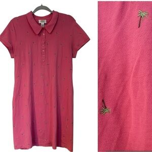 Talbots Dress Pink Short Sleeve Tennis Prep Stretchy Palm Tree Casual Size L
